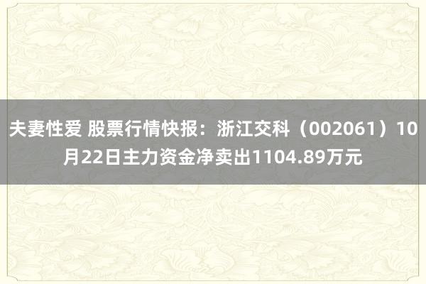 夫妻性爱 股票行情快报：浙江交科（002061）10月22日主力资金净卖出1104.89万元