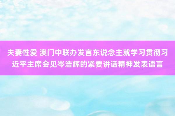 夫妻性爱 澳门中联办发言东说念主就学习贯彻习近平主席会见岑浩辉的紧要讲话精神发表语言