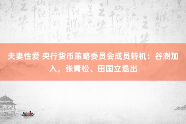 夫妻性爱 央行货币策略委员会成员转机：谷澍加入，张青松、田国立退出