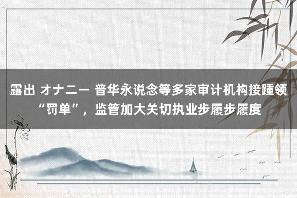 露出 オナニー 普华永说念等多家审计机构接踵领“罚单”，监管加大关切执业步履步履度